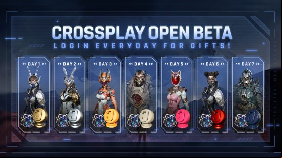 The First Descendant beta rewards listed, with images, for each of the seven days.