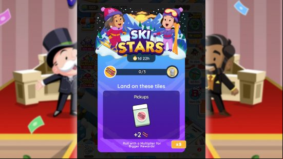The Monopoly Go Ski Stars screen.