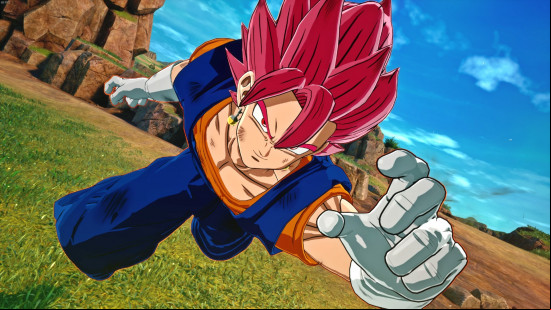 Vegito in Super Saiyan God form, one of the many transformations only available with the best Sparking Zero mods.